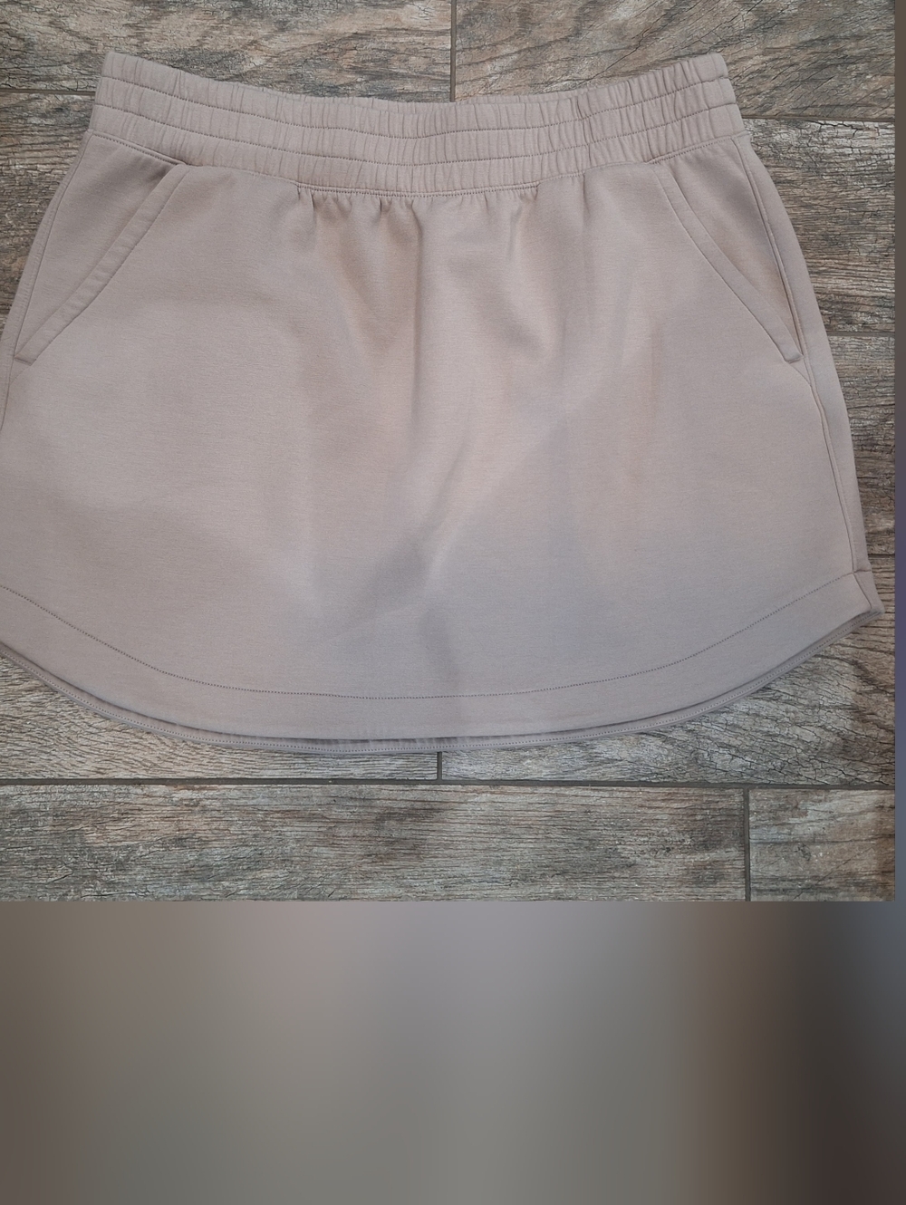 Elastic-Waist Mini Skirt in Light Taupe